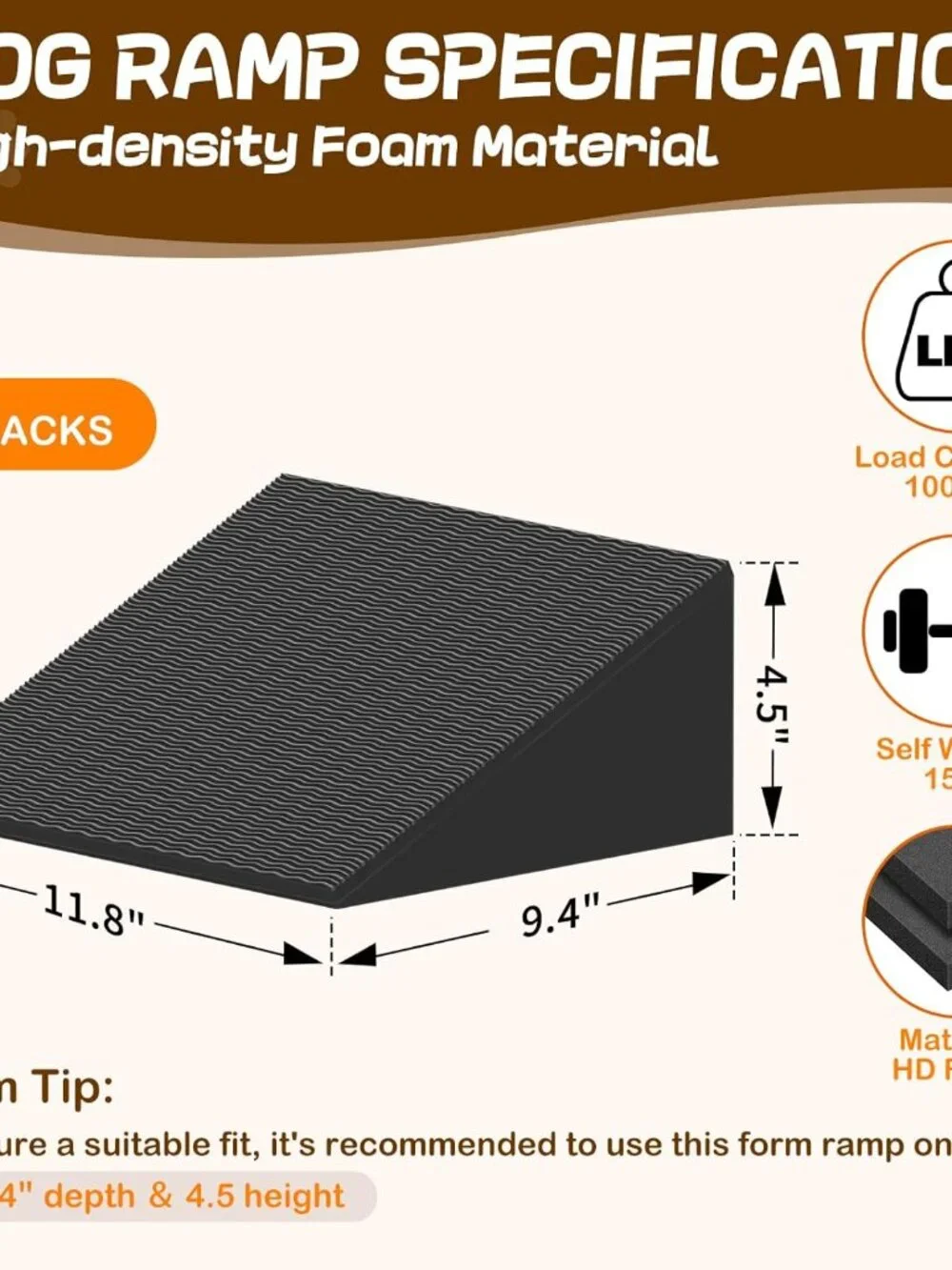 Dog Wedge Ramp for Stairs/Staircases, Portable & Lightweight Pet Ramp